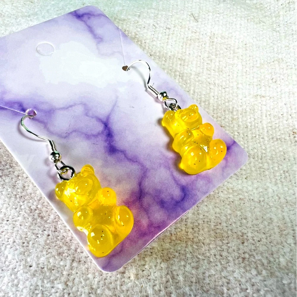 Cute Handmade Gummy Bear Earrings Gift Colourful Kawaii‎ Sweets Yellow